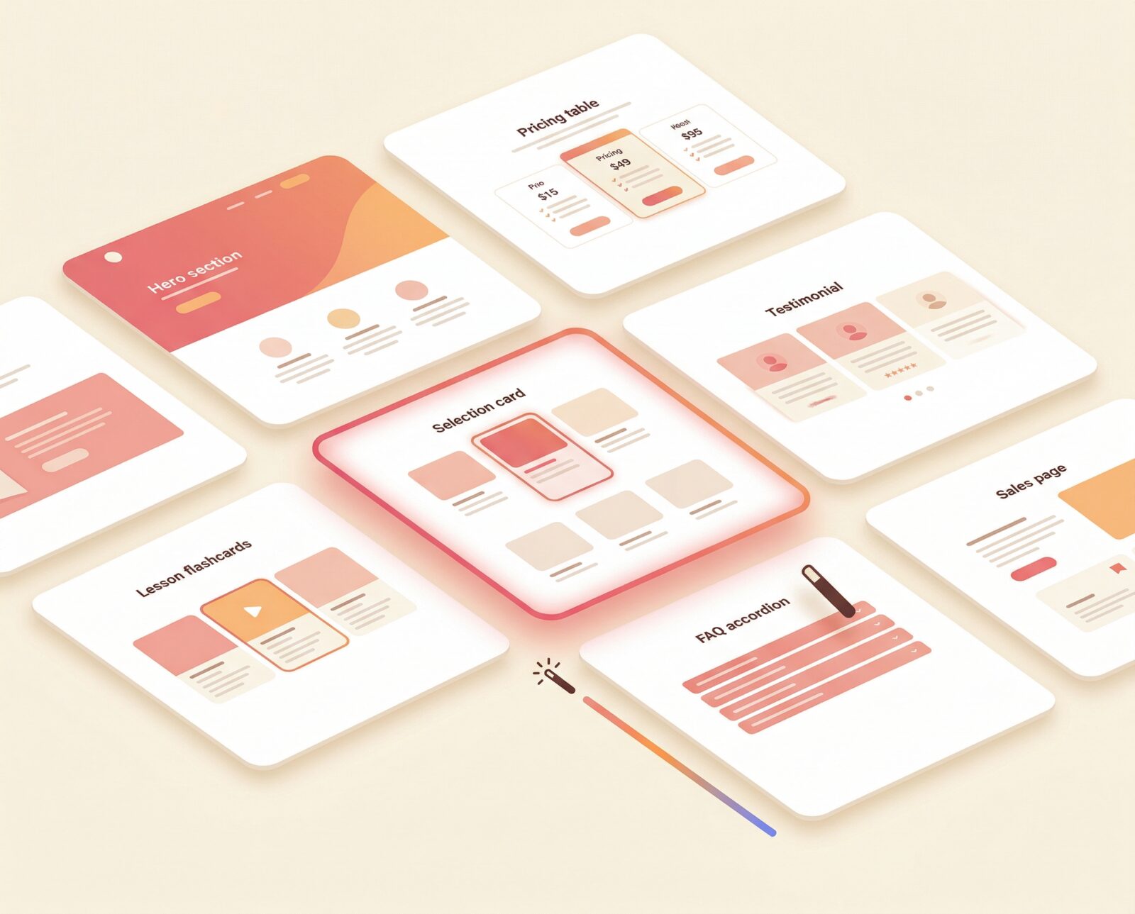 CCOS Remix gallery — curated template cards for hero sections, pricing tables, testimonials, flashcards, and more